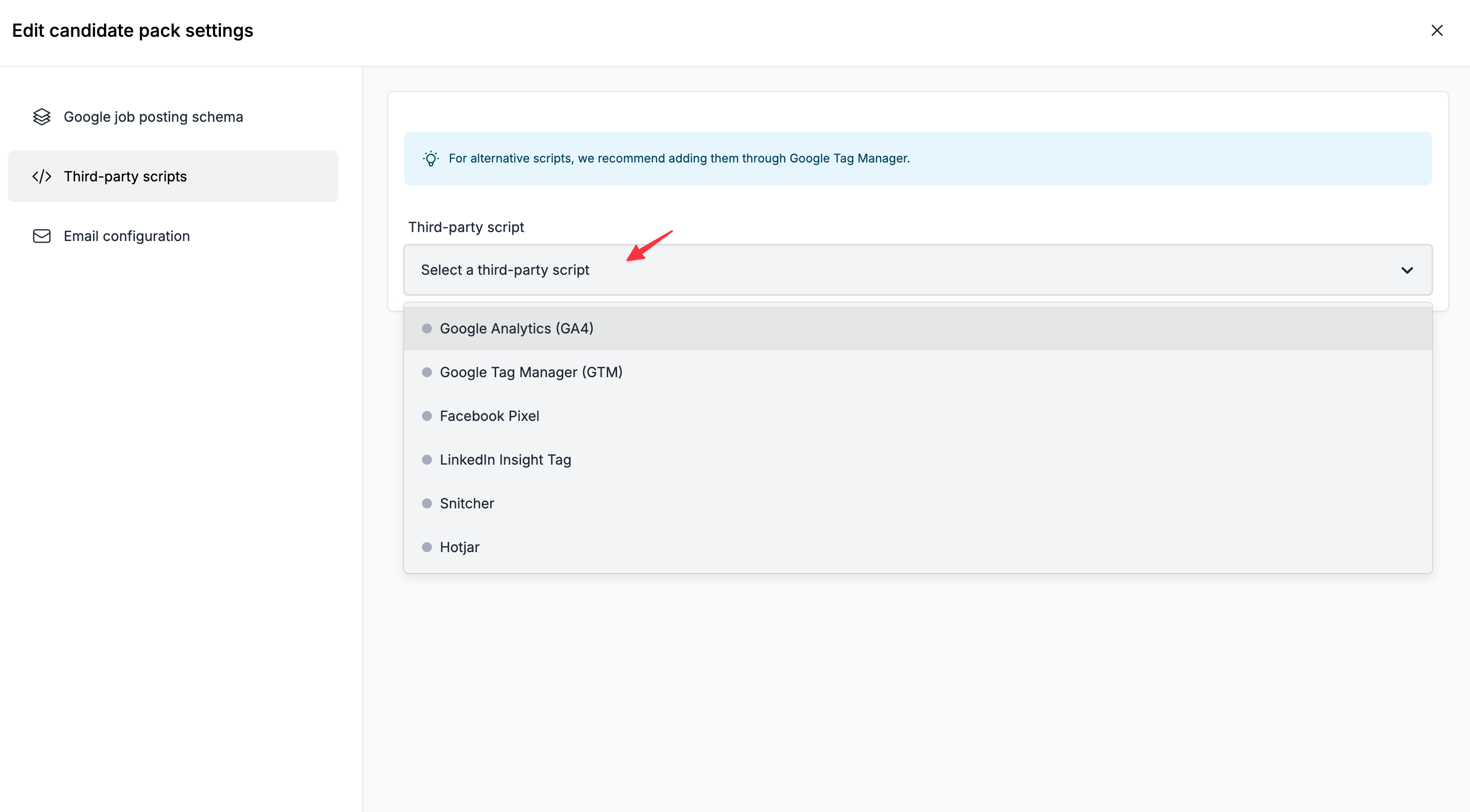 Third-party scripts list