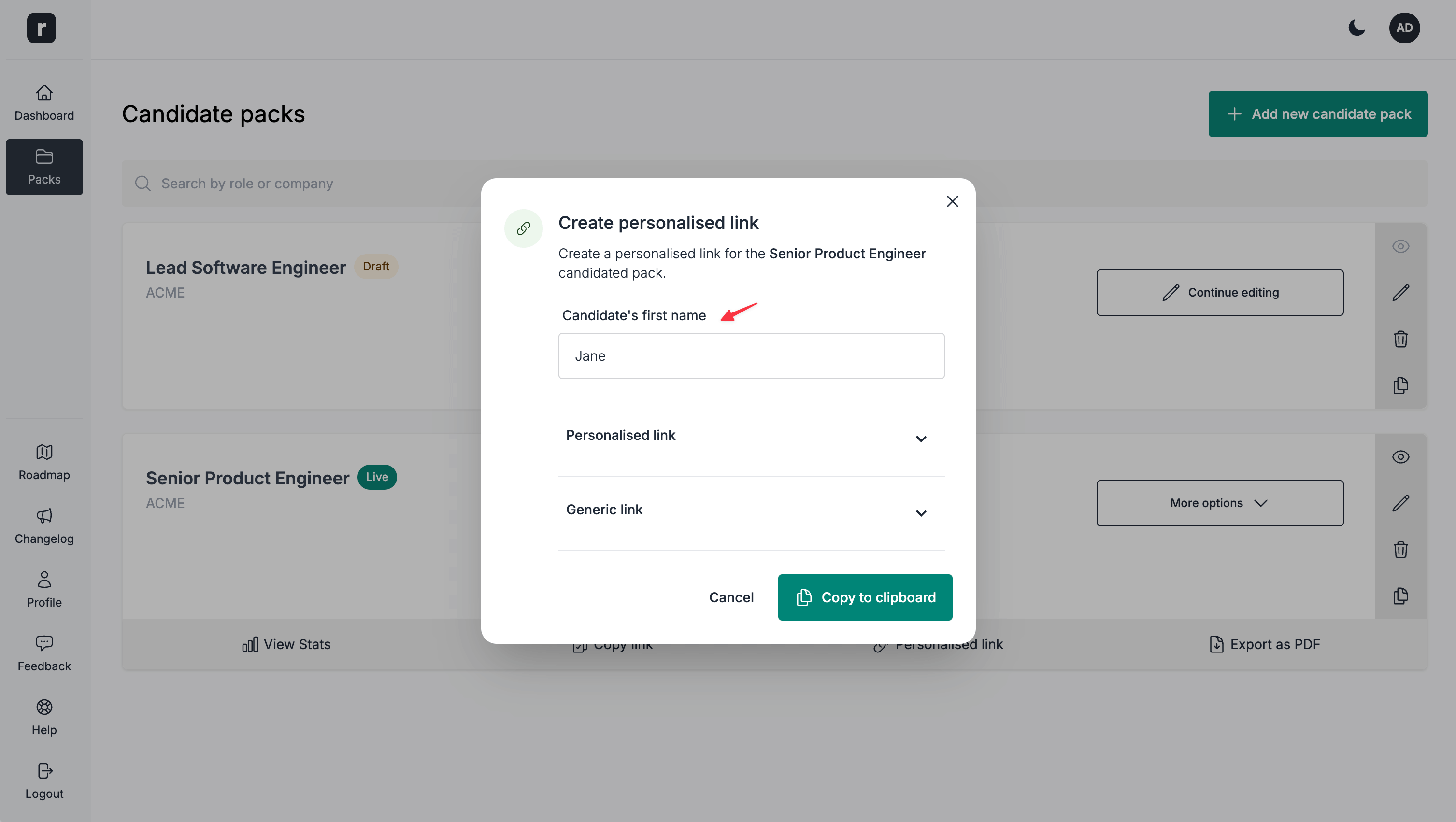 Add candidate's first name