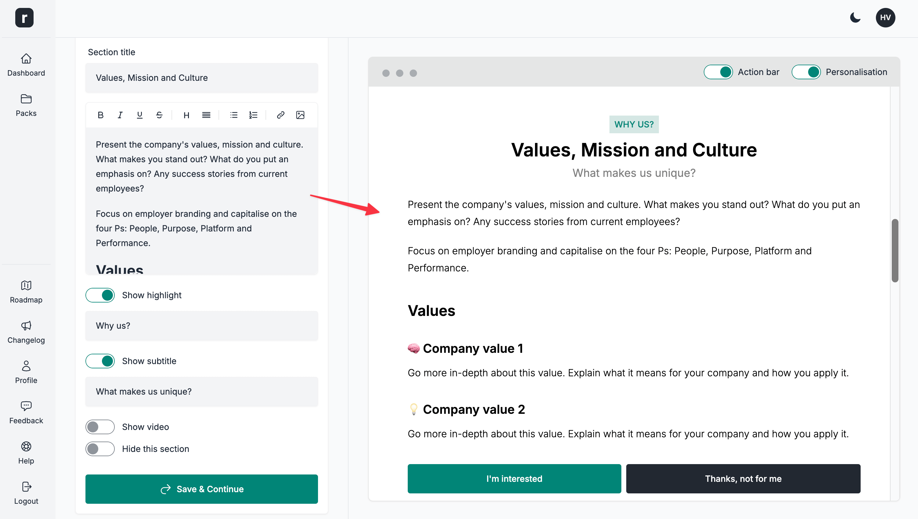 Candidate pack content