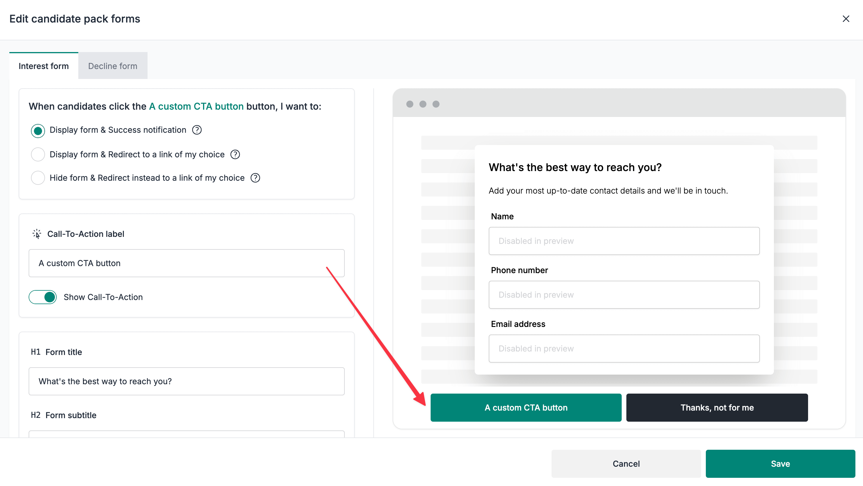 Customise the main Call-To-Action buttons
