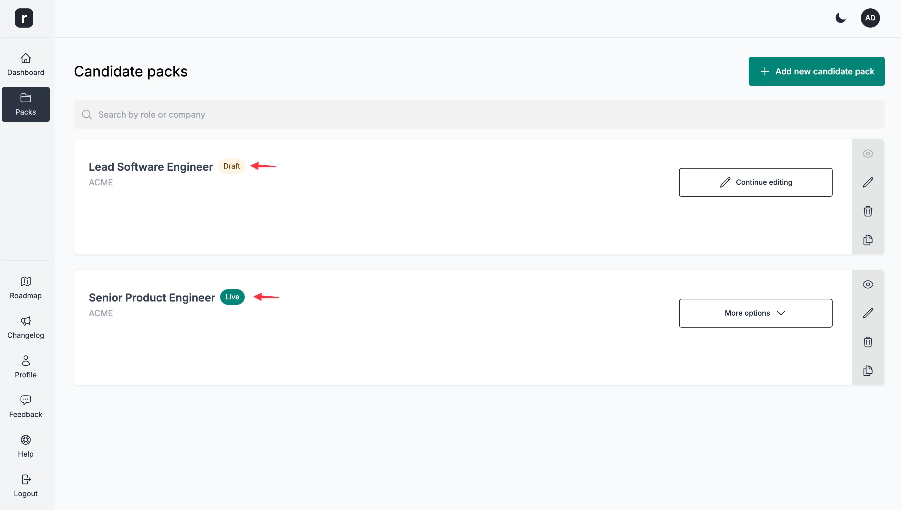 Check the status of all your candidate packs