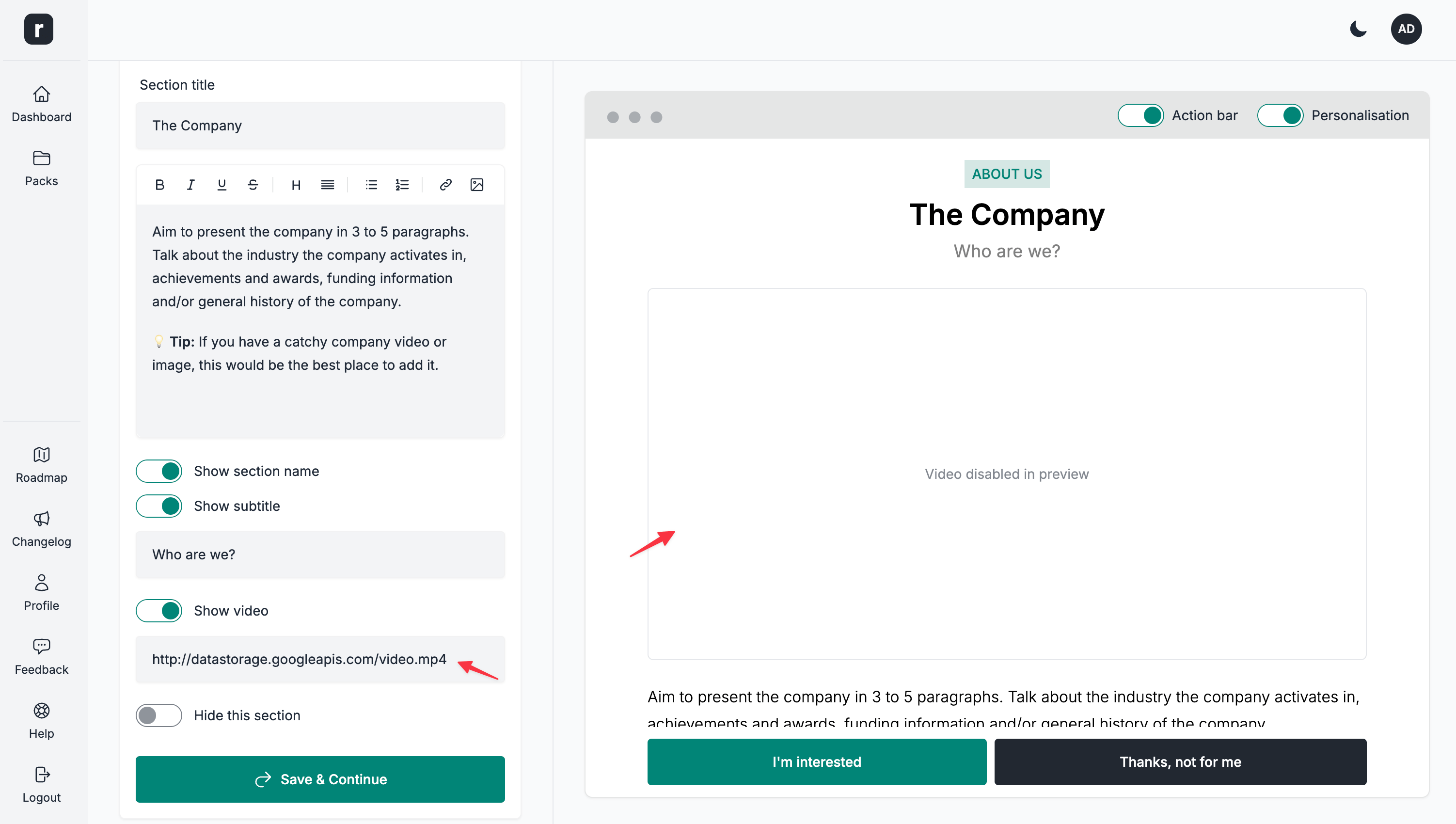 Video placeholder within the Preview