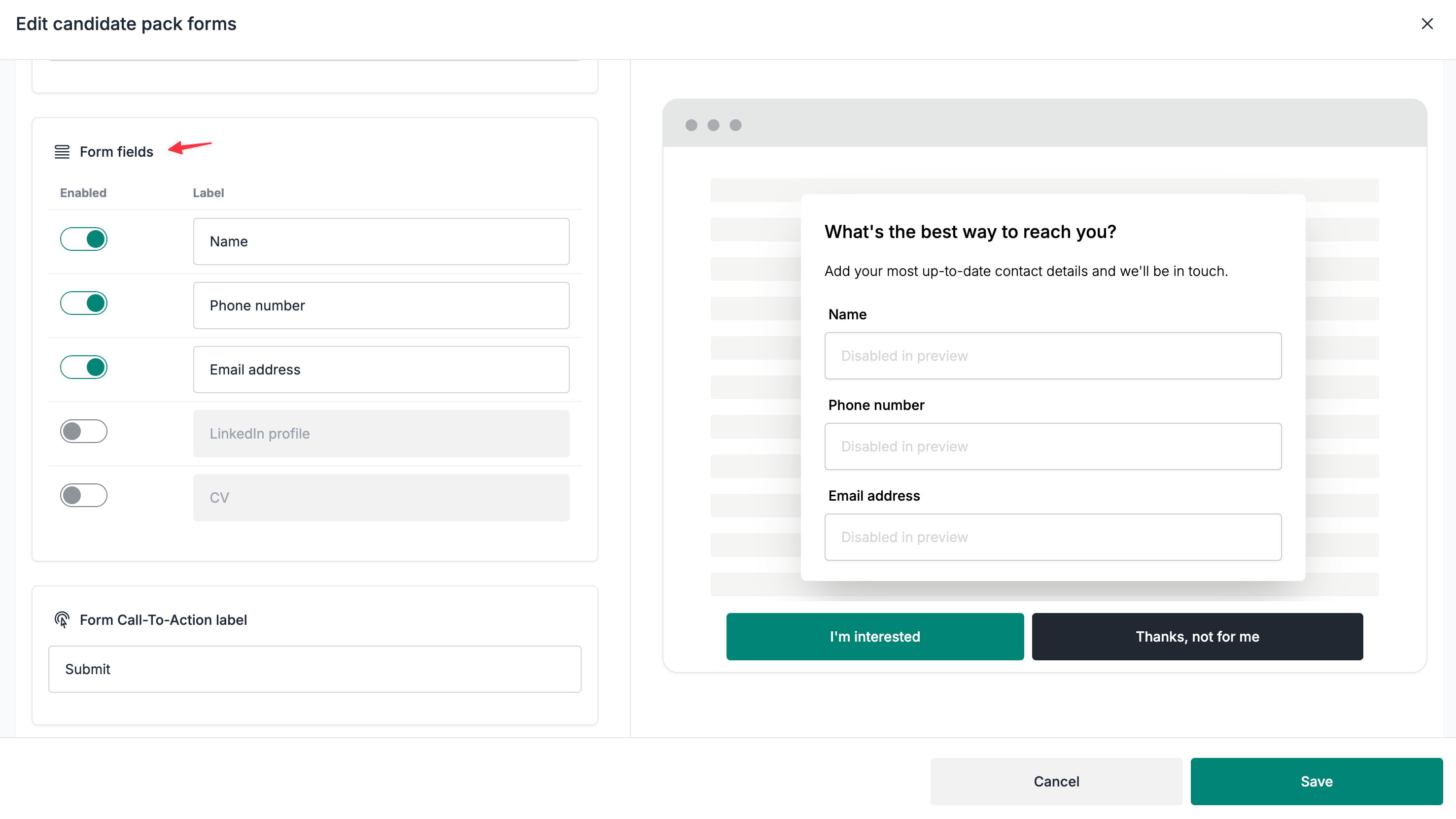 Scroll to the form fields section
